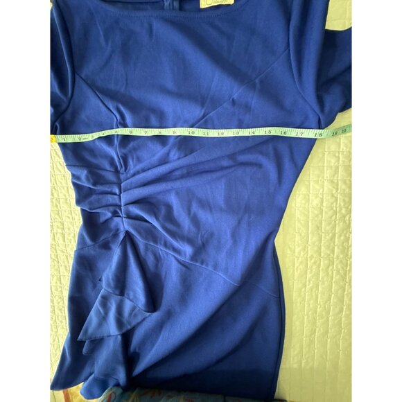 Royal Blue Vintage Ruffled Cocktail Dress With Side Drape, Size L - Picture 8 of 10